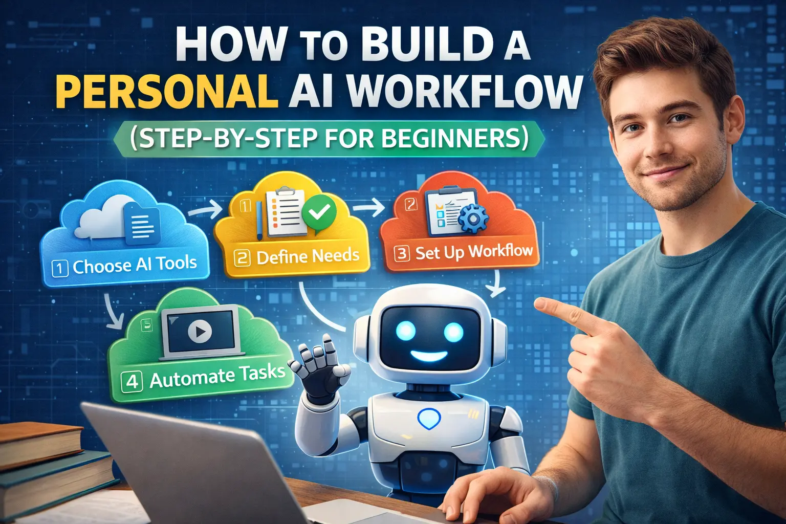 person building personal AI workflow system on laptop